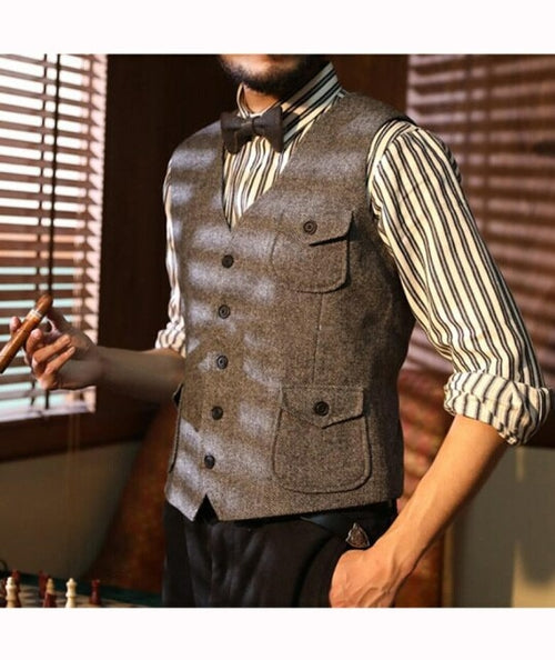 Mens herringbone tweed vest