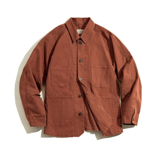 Vintage Paris Buckle Jackets For Men Loose Cotton Solid Chore