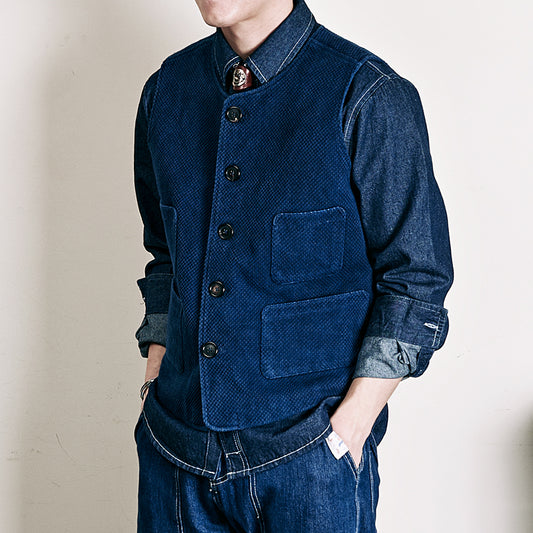 Men's Indigo Vest French Vintage Heavy Weight Thick Kendo Fabric