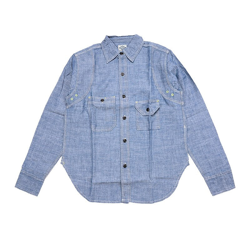 Vintage Chambray Shirts Blue Spring Men's Casual Denim