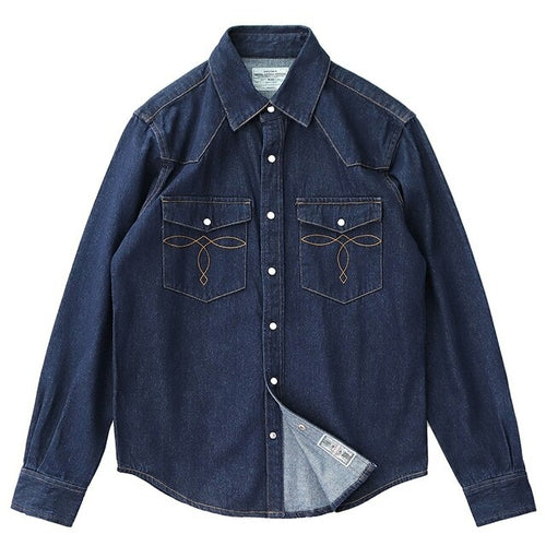 Vintage Heavy Denim Shirt Men Autumn