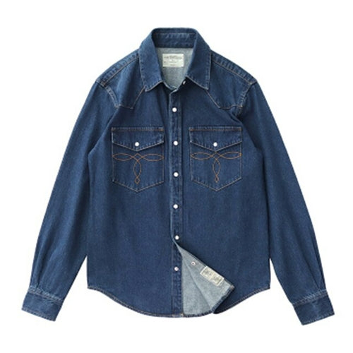 Vintage Heavy Denim Shirt Men Autumn