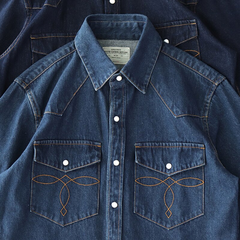 Vintage Heavy Denim Shirt Men Autumn