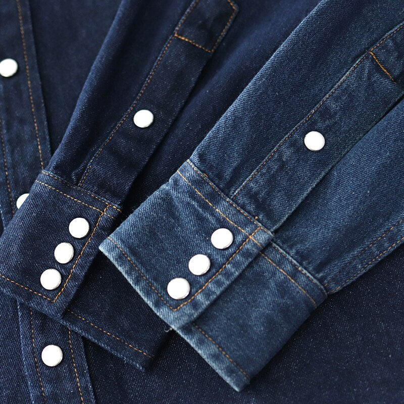 Vintage Heavy Denim Shirt Men Autumn