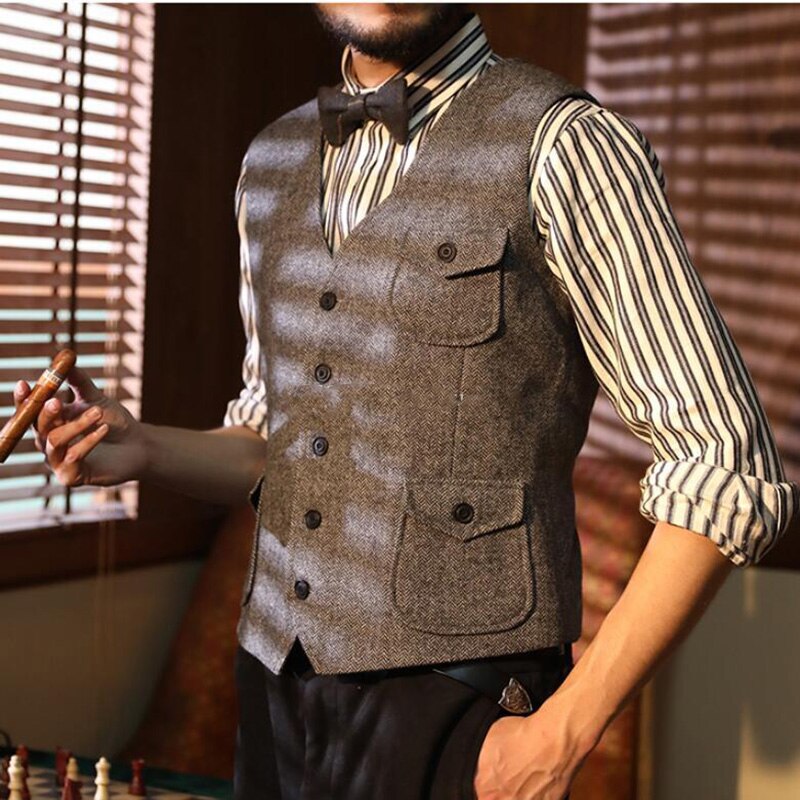 Mens herringbone tweed vest