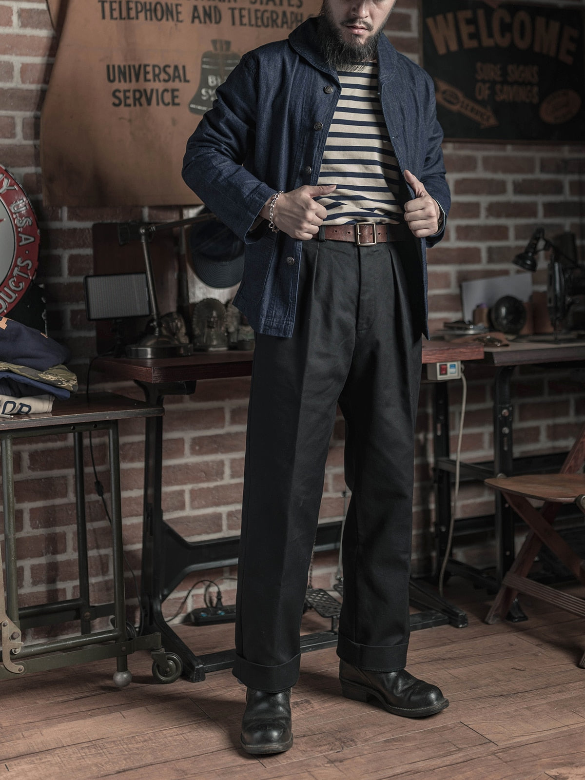15oz Twill Pleated  Reproduction Men's Trousers Cotton
