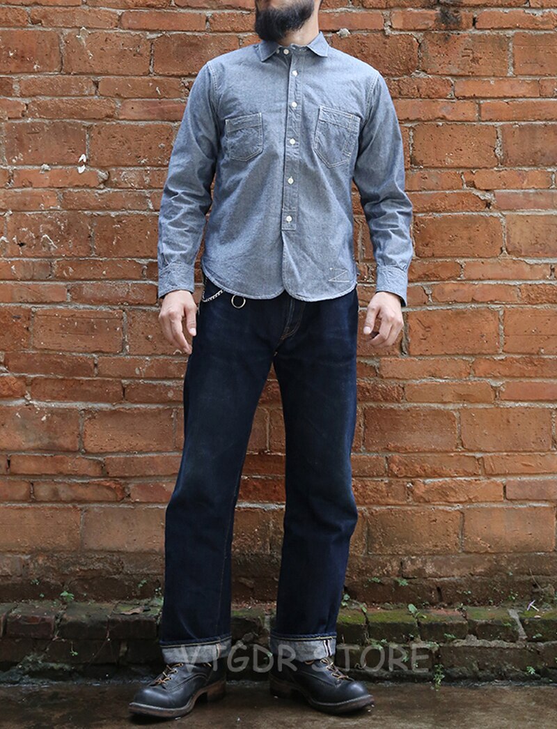 Chambray Selvage Shirts Lightweight Engineer Workshirts For