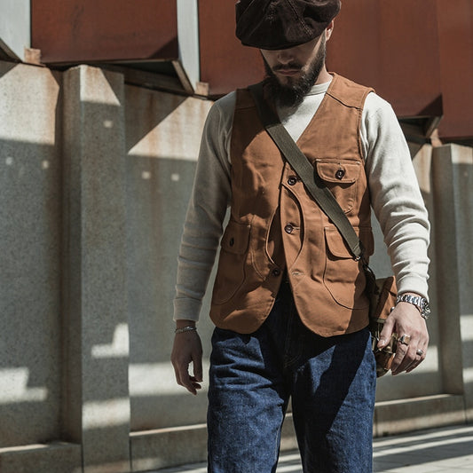 Outdoor Game Pocket Canvas Vest Vintage Men's Waistcoat Slim