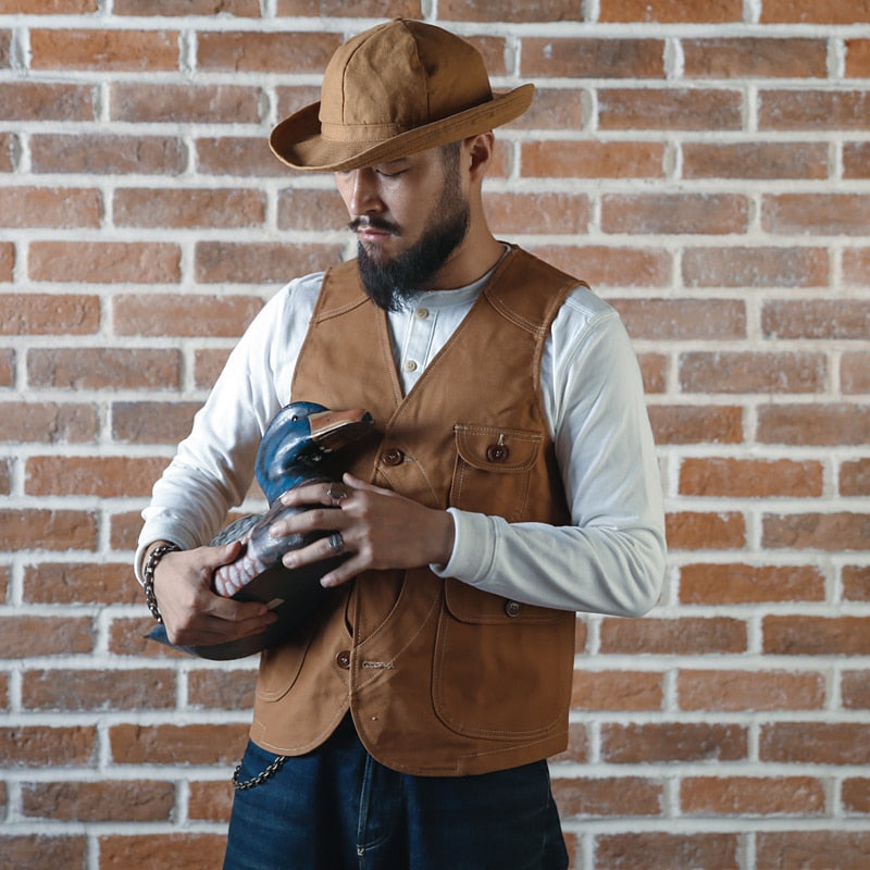 Outdoor Game Pocket Canvas Vest Vintage Men's Waistcoat Slim