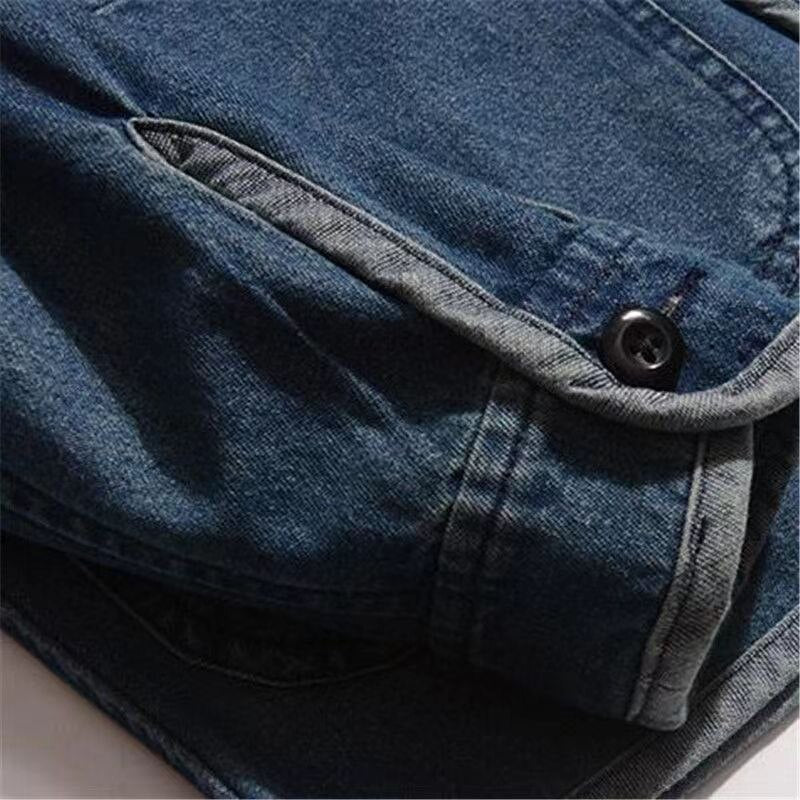 Japan Style Amekaji V-neck Single Breasted Men Denim Jacket 2022