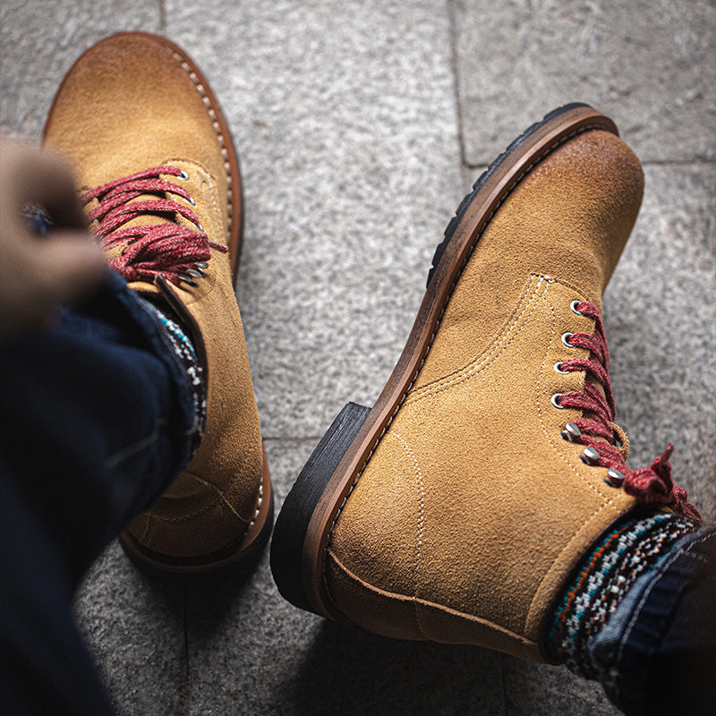 Maden Men Chelsea Boots Winter Retro Cow Suede Tooling Boots