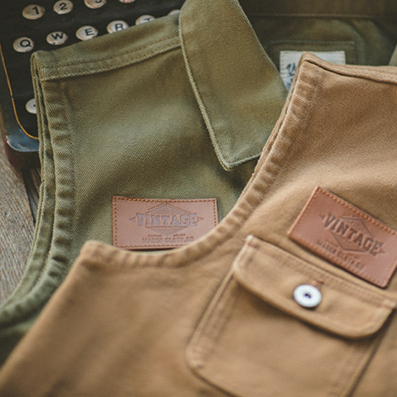 Men Multi Pocket Waistcoat American Retro Casual Canvas Vest