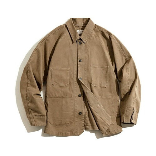 Vintage Paris Buckle Jackets For Men Loose Cotton Solid Chore