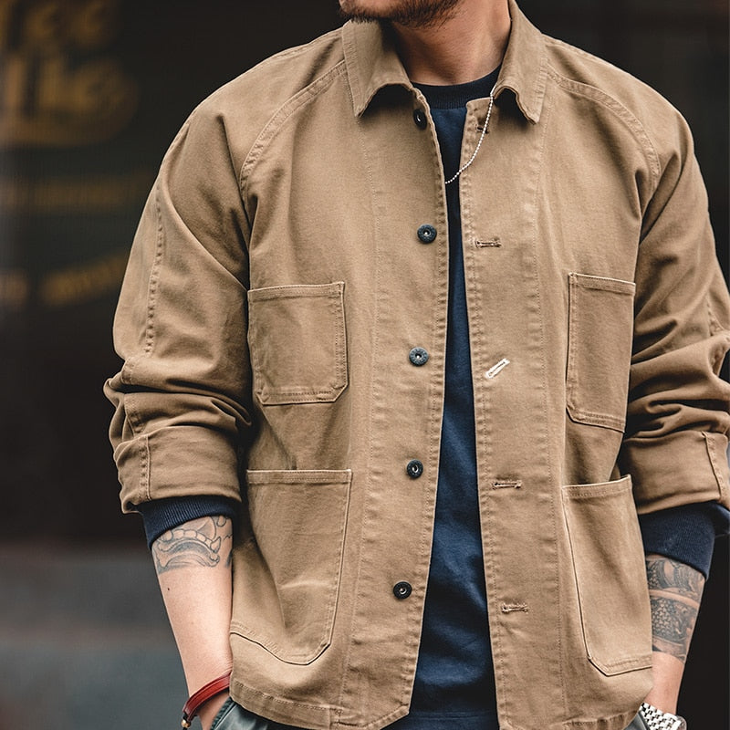 Vintage Paris Buckle Jackets For Men Loose Cotton Solid Chore