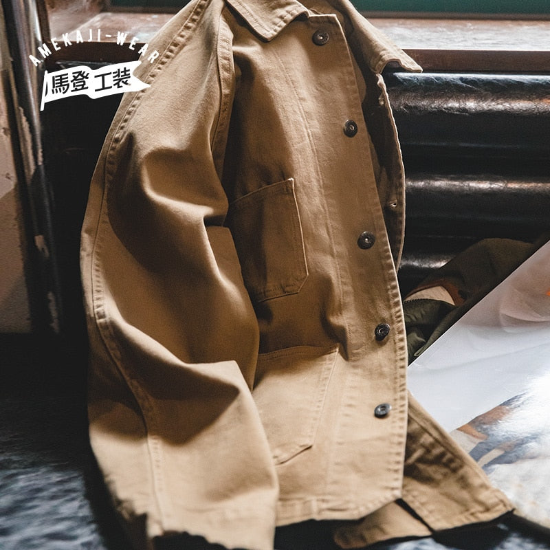 Vintage Paris Buckle Jackets For Men Loose Cotton Solid Chore