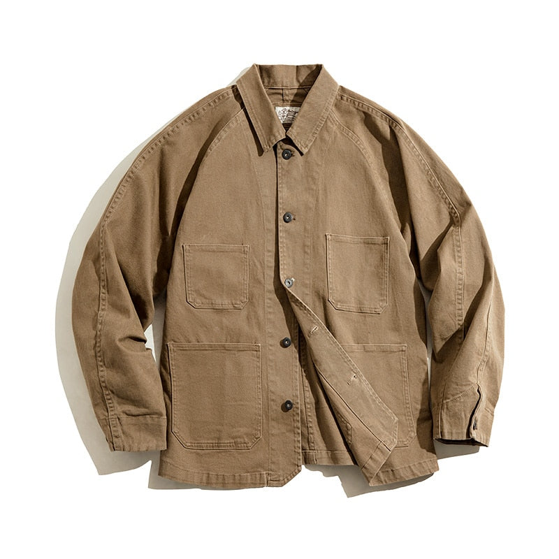 Vintage Paris Buckle Jackets For Men Loose Cotton Solid Chore