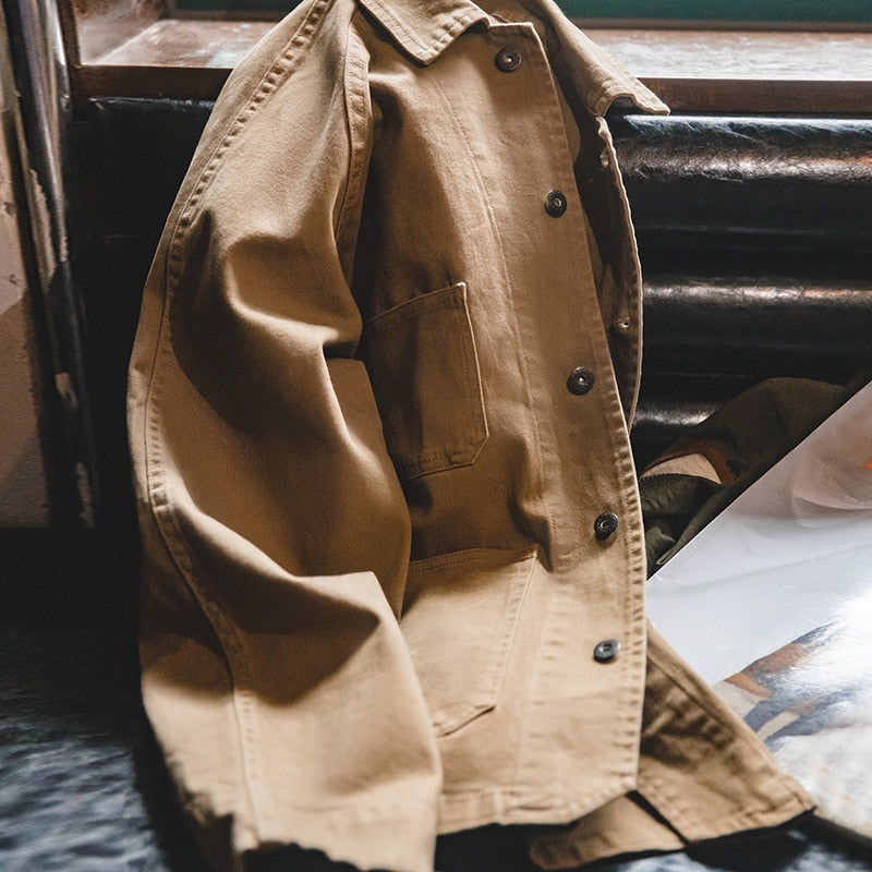 Vintage Paris Buckle Jackets For Men Loose Cotton Solid Chore