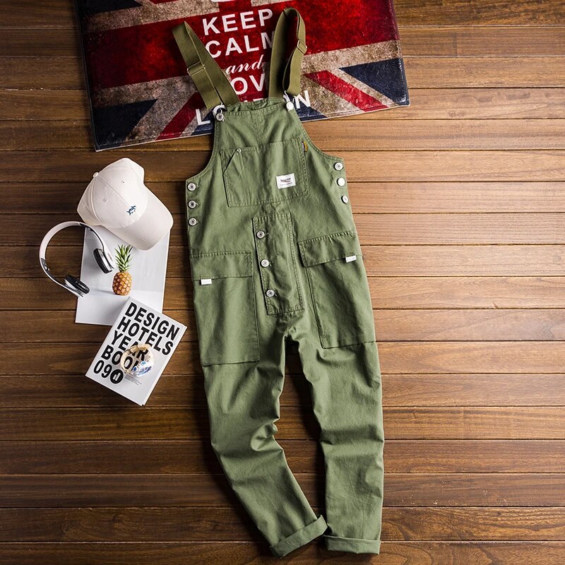 Men's Loose Cargo Bib Overalls Pants Multi Pocket Overall Men Casual