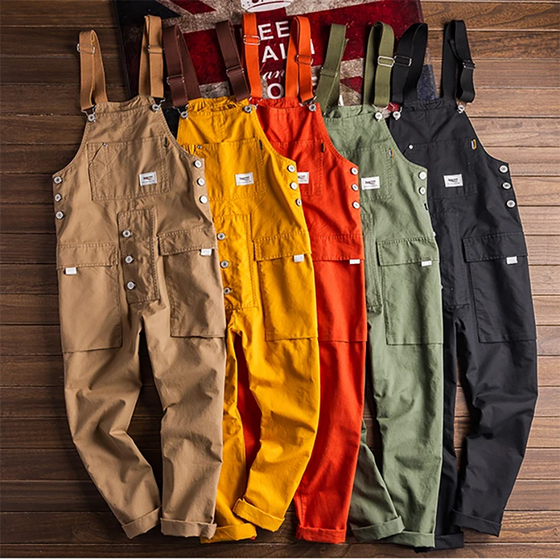 Men's Loose Cargo Bib Overalls Pants Multi Pocket Overall Men Casual