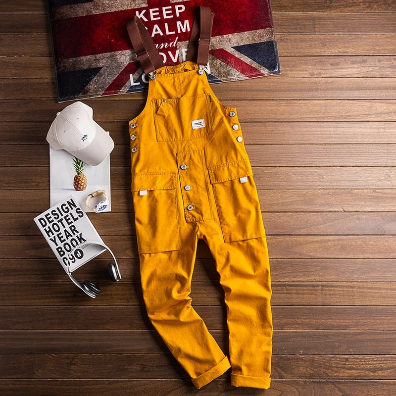 Men's Loose Cargo Bib Overalls Pants Multi Pocket Overall Men Casual