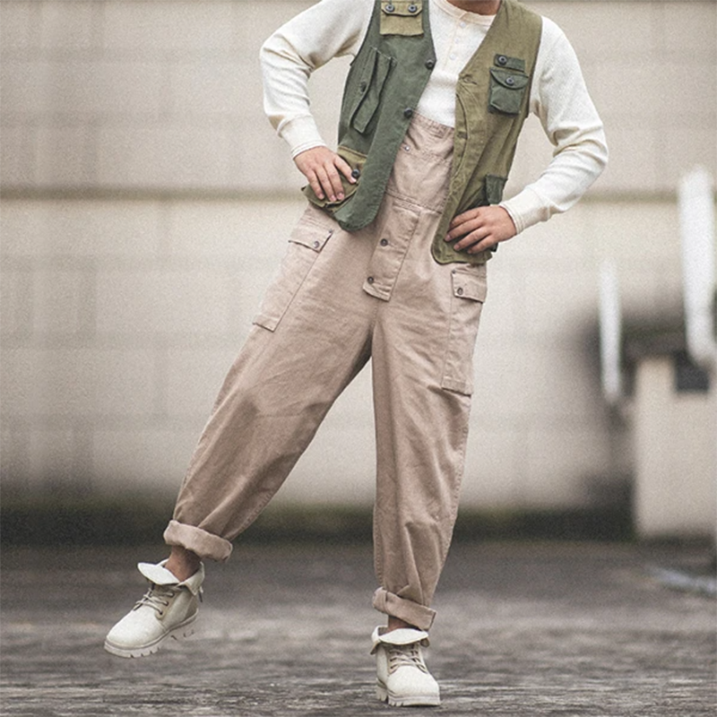 Men's Loose Cargo Bib Overalls