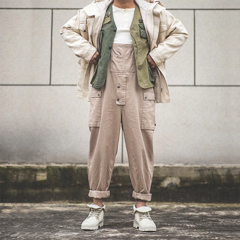 Men's Loose Cargo Bib Overalls