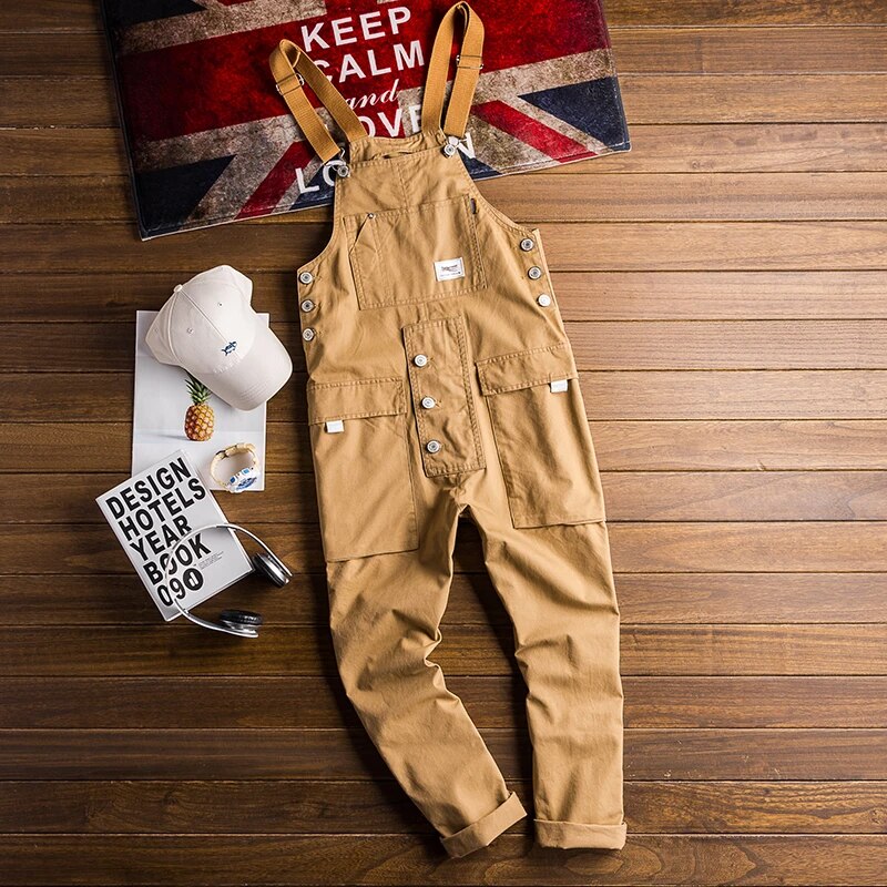 Men's Loose Cargo Bib Overalls Pants Multi Pocket Overall Men Casual