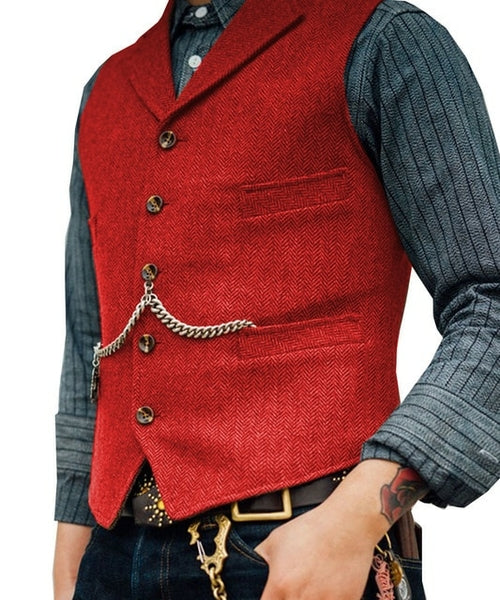 Men's Suit Vest Brown Wedding Wool Tweed Business Waistcoat Jacket
