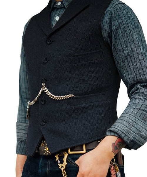 Men's Suit Vest Brown Wedding Wool Tweed Business Waistcoat Jacket