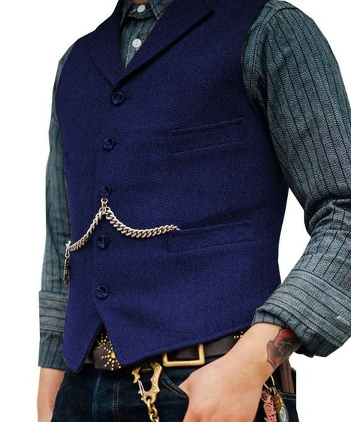 Men's Suit Vest Brown Wedding Wool Tweed Business Waistcoat Jacket