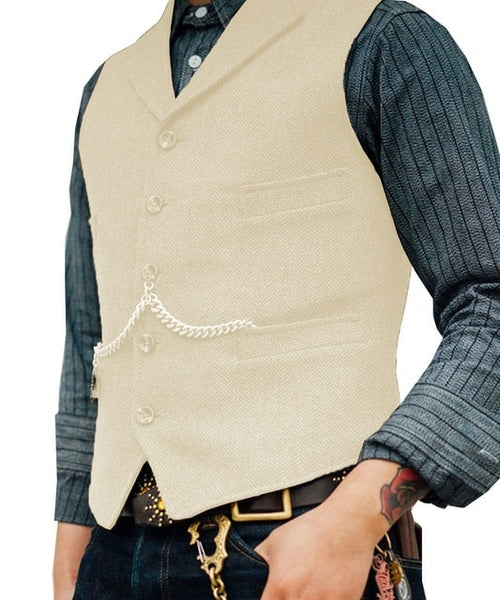 Men's Suit Vest Brown Wedding Wool Tweed Business Waistcoat Jacket