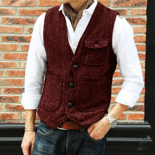 Men's retro tweed suit vest men's V neck wool vest casual