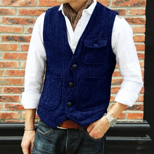 Men's retro tweed suit vest men's V neck wool vest casual