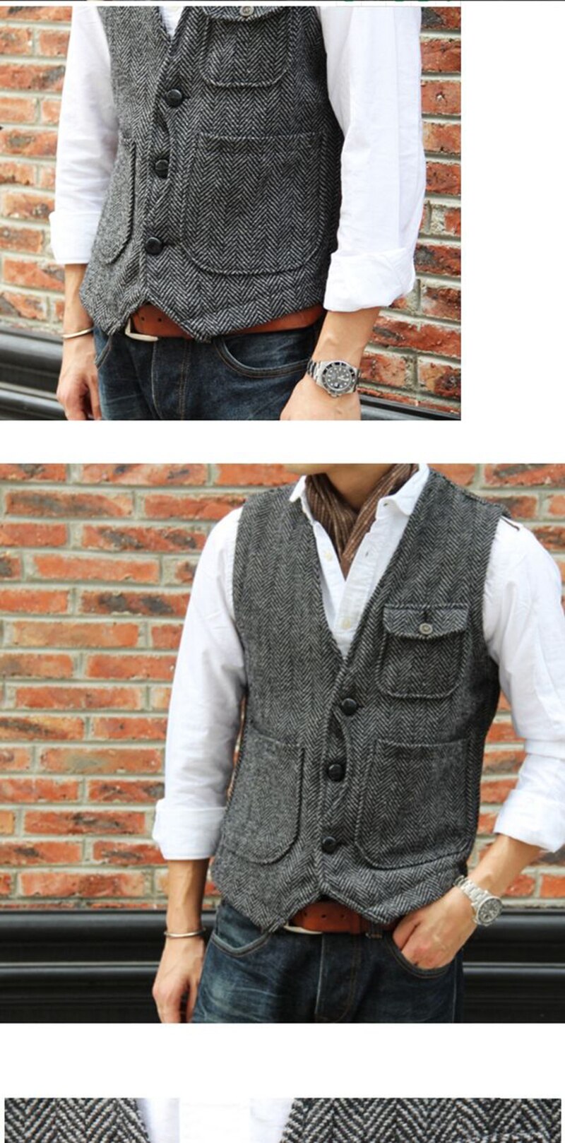 Men's retro tweed suit vest men's V neck wool vest casual