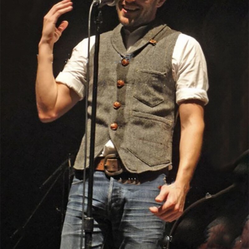 Men's shawl collar tweed vest