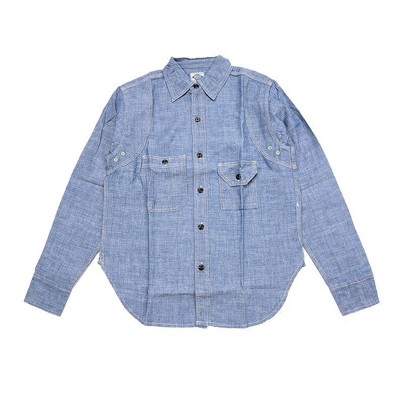 Vintage Chambray Shirts Blue Spring Men's Casual Denim