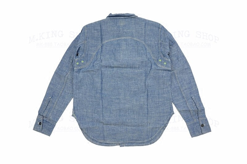 Vintage Chambray Shirts Blue Spring Men's Casual Denim