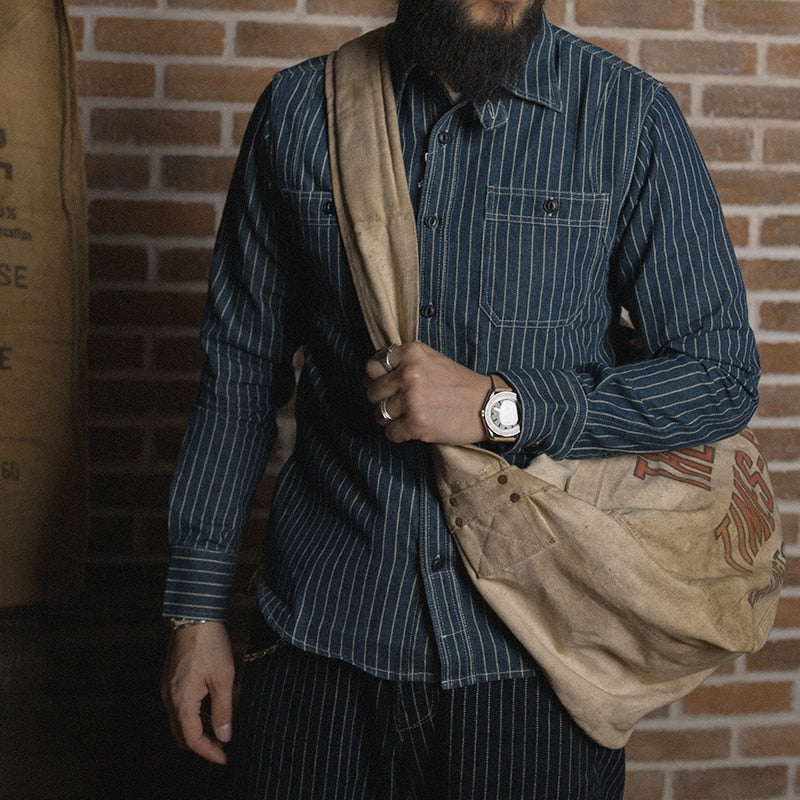 Wabash Stripe Work Shirt Vintage Denim Vent Hole WorkShirts