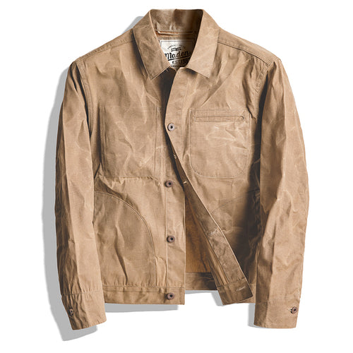 Oil Wax  Jackets For Men Pocket Khaki Denim Pocket Jacket Vintage