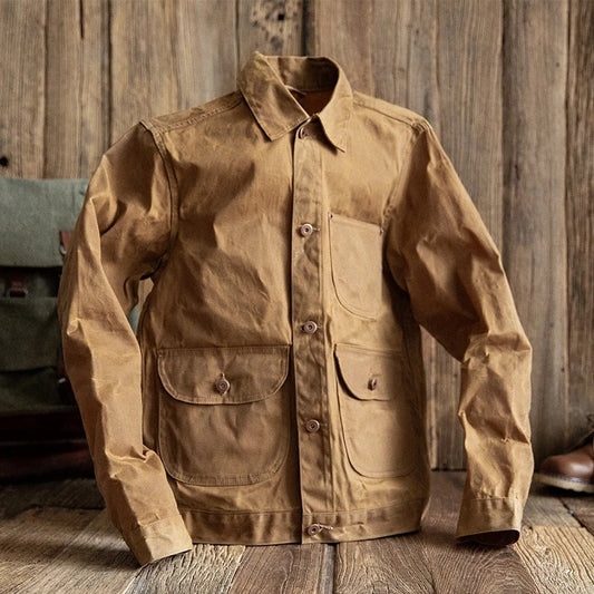 Oil Wax  Jackets For Men Pocket Khaki Denim Pocket Jacket Vintage