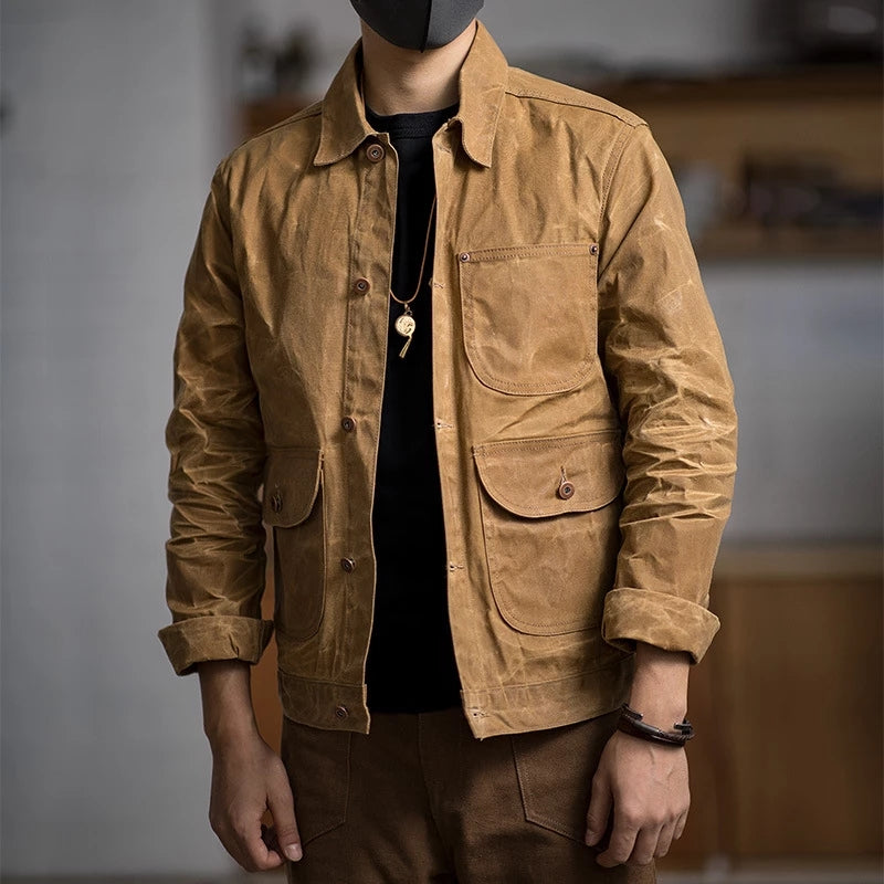 Oil Wax  Jackets For Men Pocket Khaki Denim Pocket Jacket Vintage