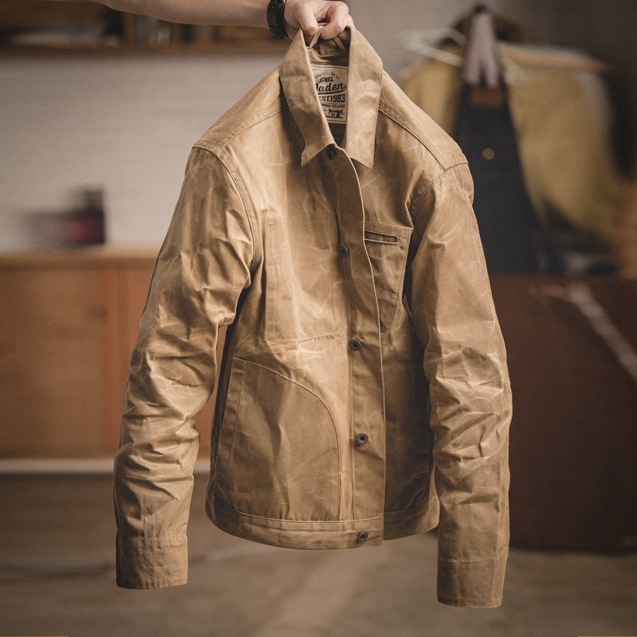 Oil Wax  Jackets For Men Pocket Khaki Denim Pocket Jacket Vintage