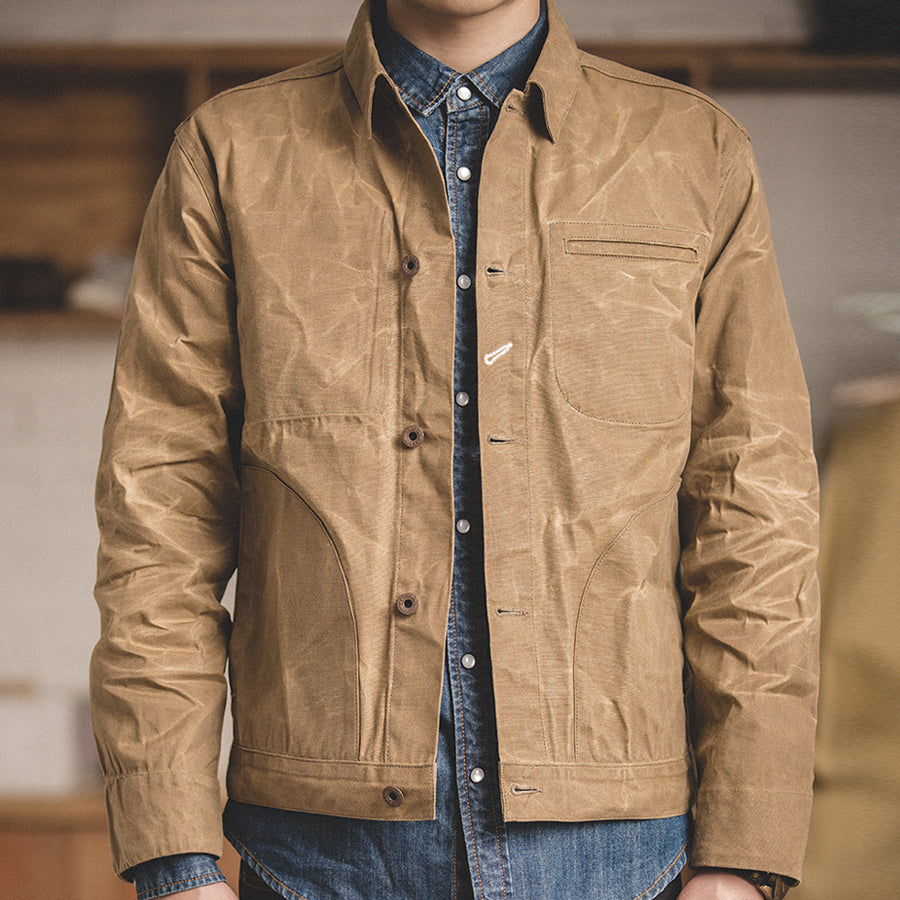 Oil Wax  Jackets For Men Pocket Khaki Denim Pocket Jacket Vintage