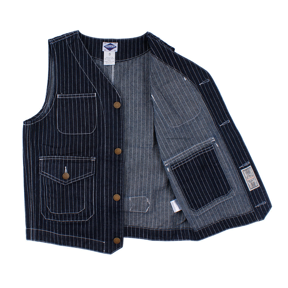Ok8403 Men Cargo Striped Waistcoat Classical Vintage Streetwear Couple