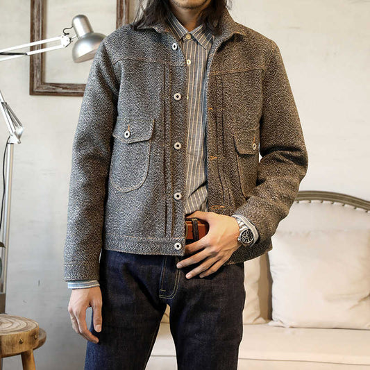 Woolen Jacket Vintage Workwear Style Men