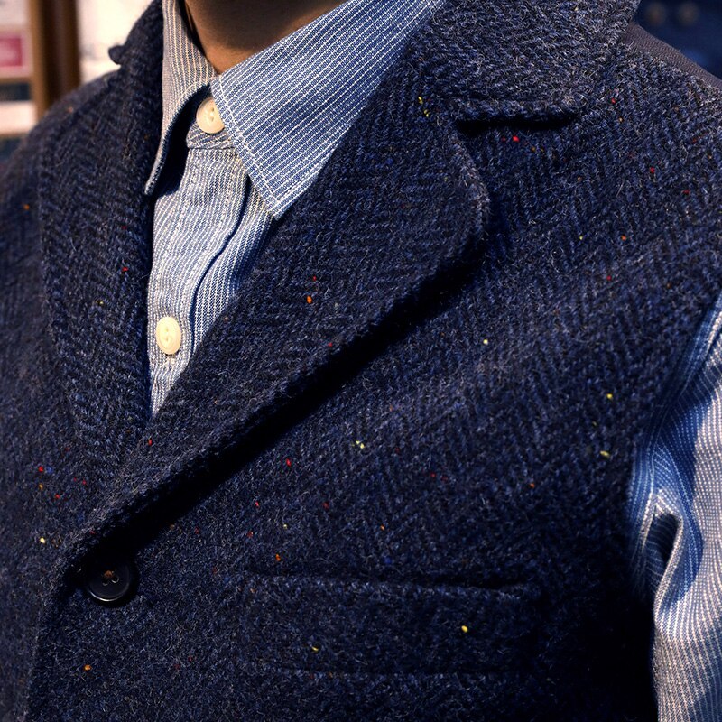 Wool Tweed Waistcoat Retro Men's Herringbone Lapel