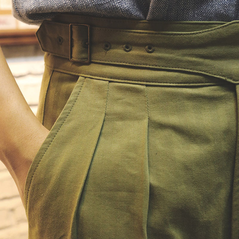 Vintage Style British Gurkha Pants Pleated Men Smart