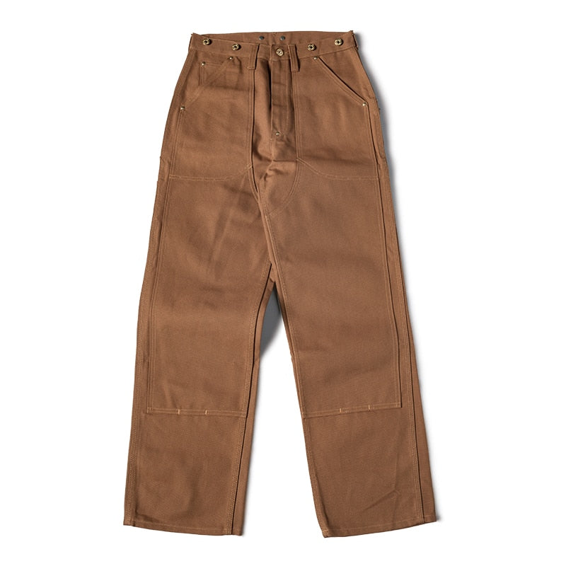 Double Knee Pants Duck Canvas Logger Carpenter Mens Work Trousers Brown