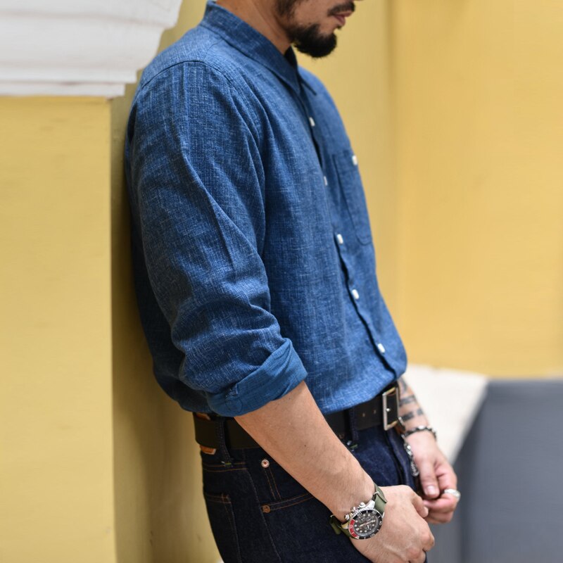 Men Shirts Button Up Shirt Japanese Fabric Longsleeve Shirt