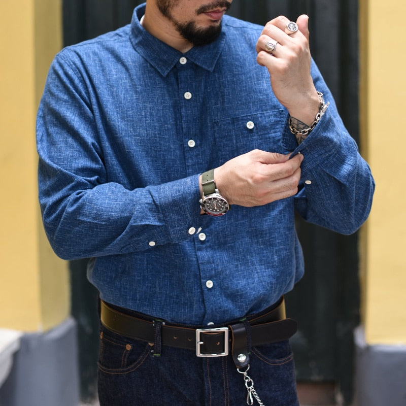 Men Shirts Button Up Shirt Japanese Fabric Longsleeve Shirt